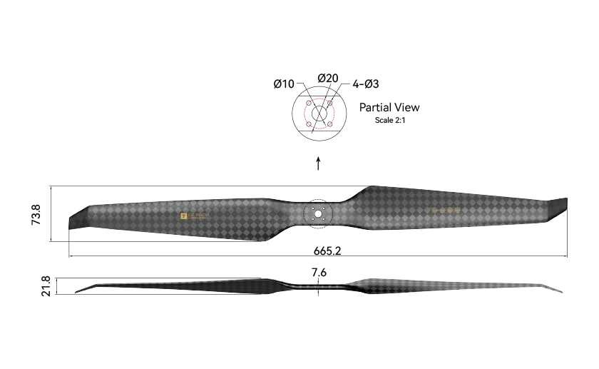 tmotor fa18.2x5 9 carbon fiber propeller technical Drawing